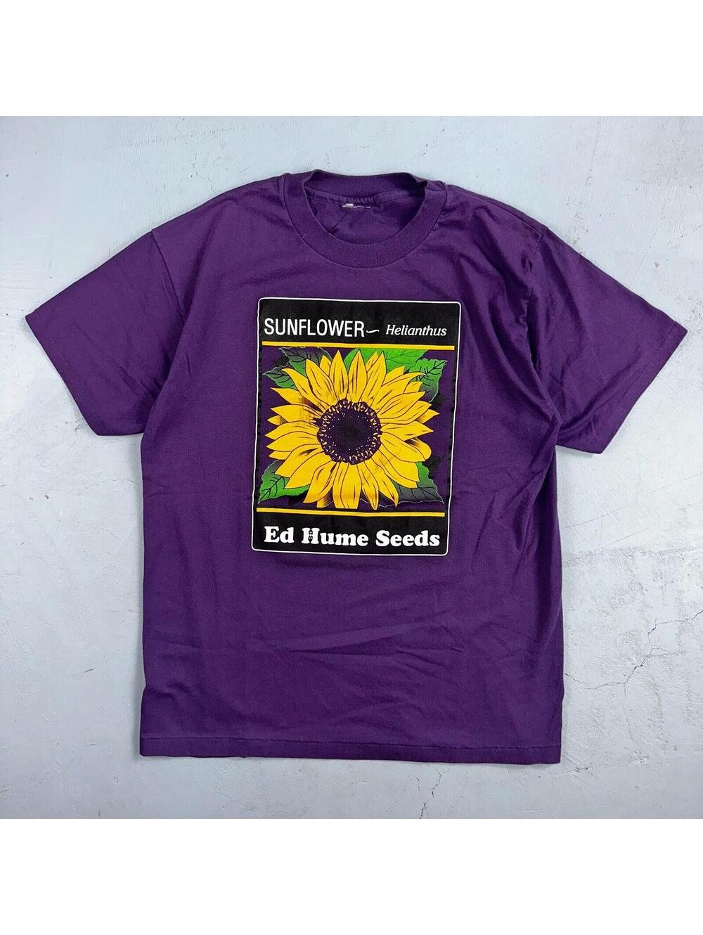 Sunflower Ed Hume Seeds Vtg T Shirt Helianthus Art Purple Single Stitch 90s